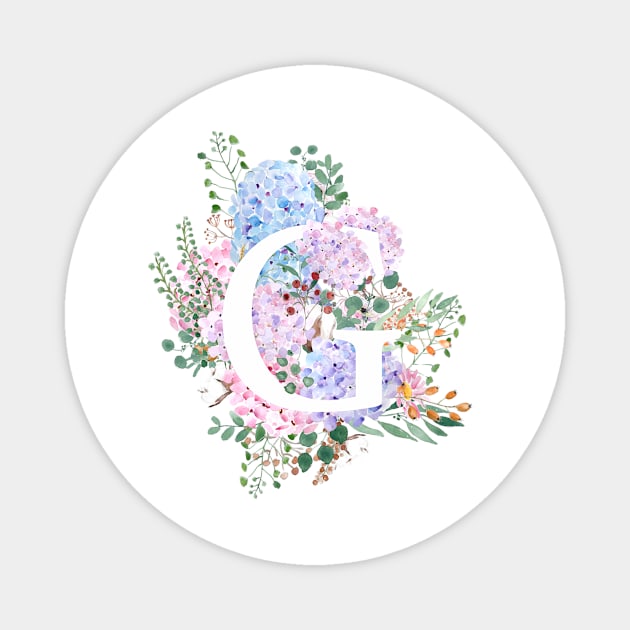 botanical monogram alphabet G hydrangea flowers Magnet by colorandcolor